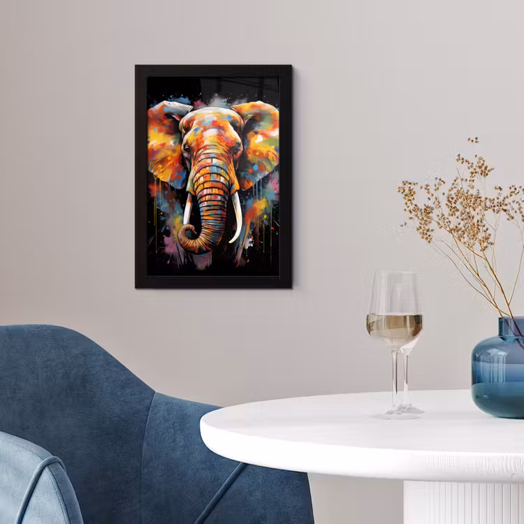Poster met lijst - Olifant - Graffiti - Zwart - Dieren - Kleuren — 2