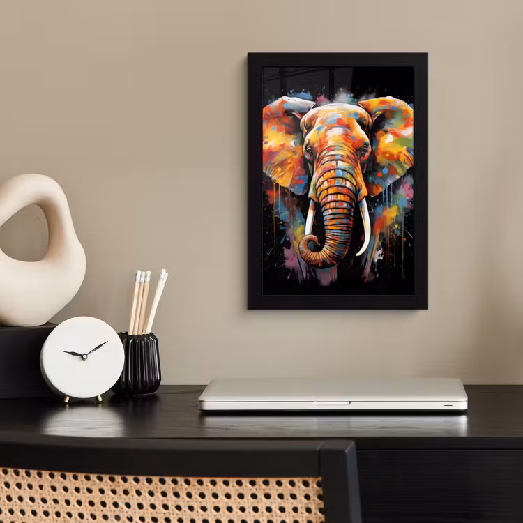 Poster met lijst - Olifant - Graffiti - Zwart - Dieren - Kleuren — 3