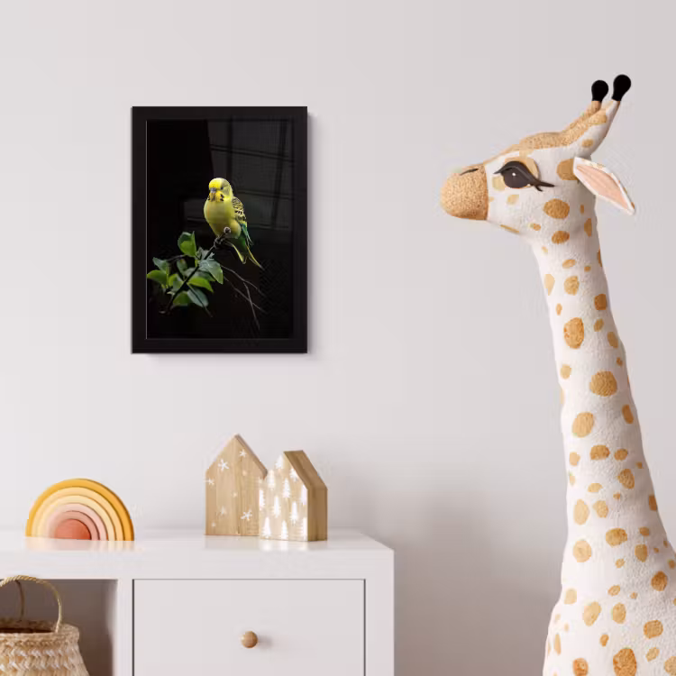 Poster met lijst - Parkiet - Tak - Bladeren - Geel — 5