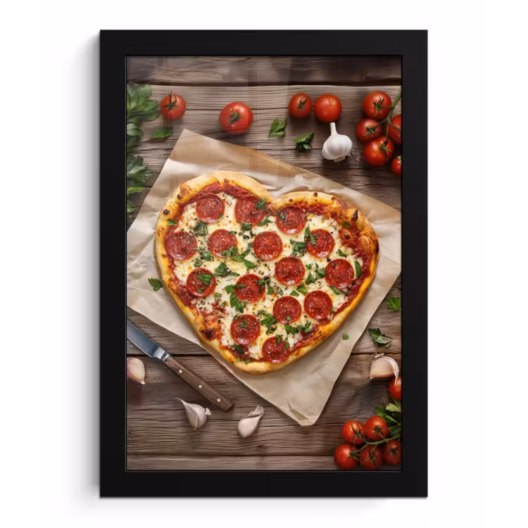 Poster met lijst - Pizza - Hart - Pepperoni - Tomaat — 1