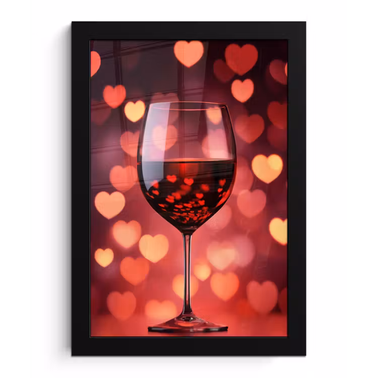 Poster met lijst - Rood - Wijn - Hartjes — 1