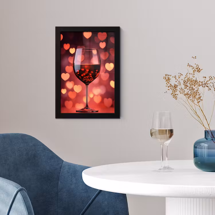 Poster met lijst - Rood - Wijn - Hartjes — 2
