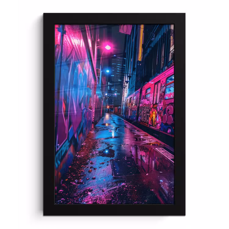 Poster met lijst - Stad - Neon - Nacht - Roze - Graffiti — 1