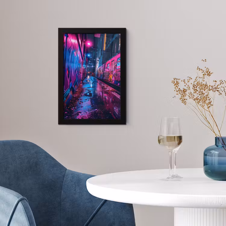 Poster met lijst - Stad - Neon - Nacht - Roze - Graffiti — 2