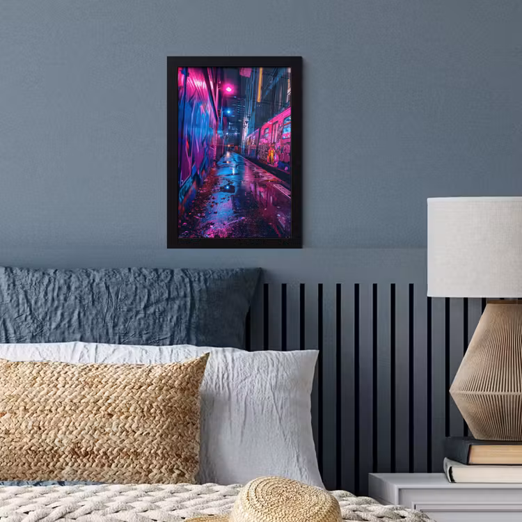 Poster met lijst - Stad - Neon - Nacht - Roze - Graffiti — 4