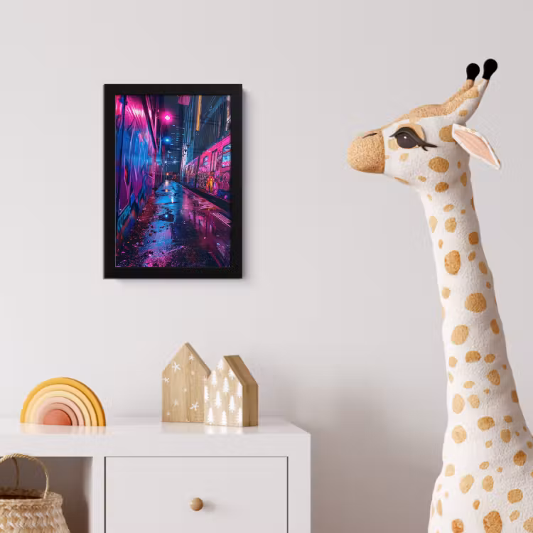 Poster met lijst - Stad - Neon - Nacht - Roze - Graffiti — 5