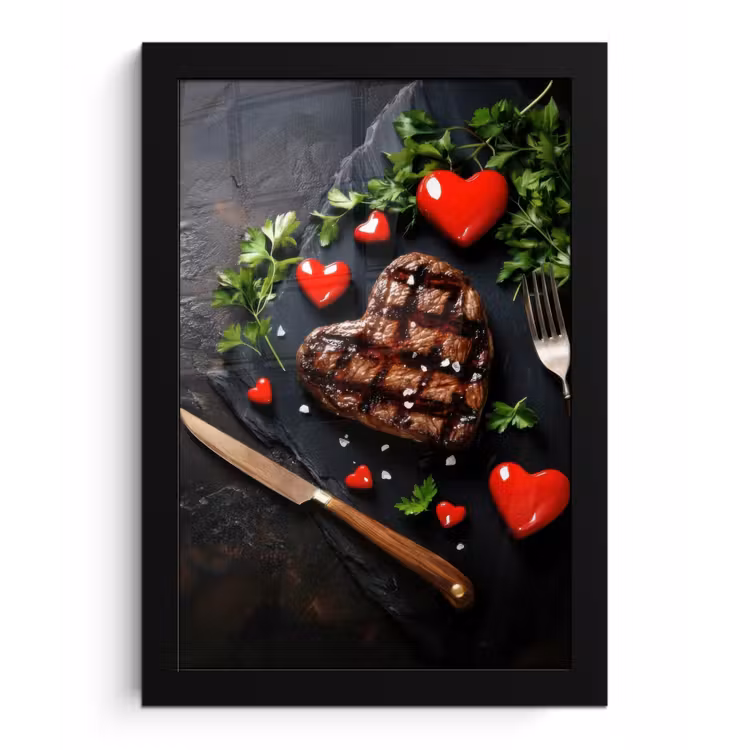 Poster met lijst - Steak - Hart - Bestek — 1