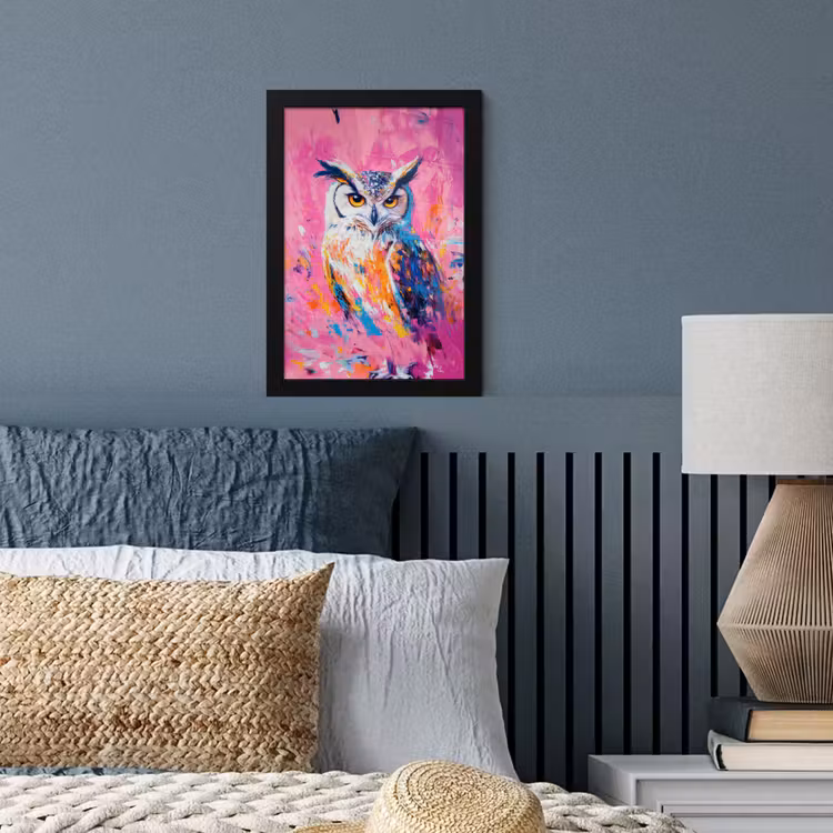 Poster met lijst - Uil - Roze - Blauw - Verf - Abstract — 4