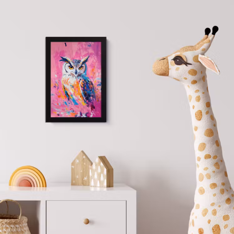 Poster met lijst - Uil - Roze - Blauw - Verf - Abstract — 5