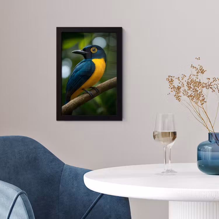 Poster met lijst - Vogel - Tak - Geel - Bladeren — 2