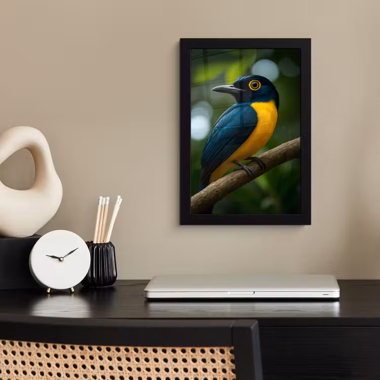 Poster met lijst - Vogel - Tak - Geel - Bladeren — 3