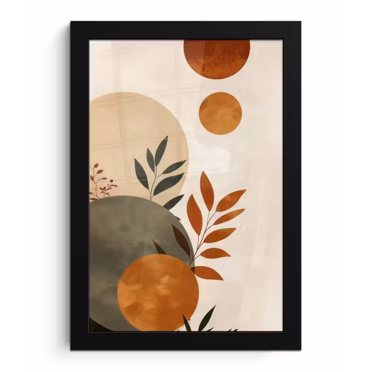 Poster met lijst - Vormen - Rond - Bladeren - Beige — 1