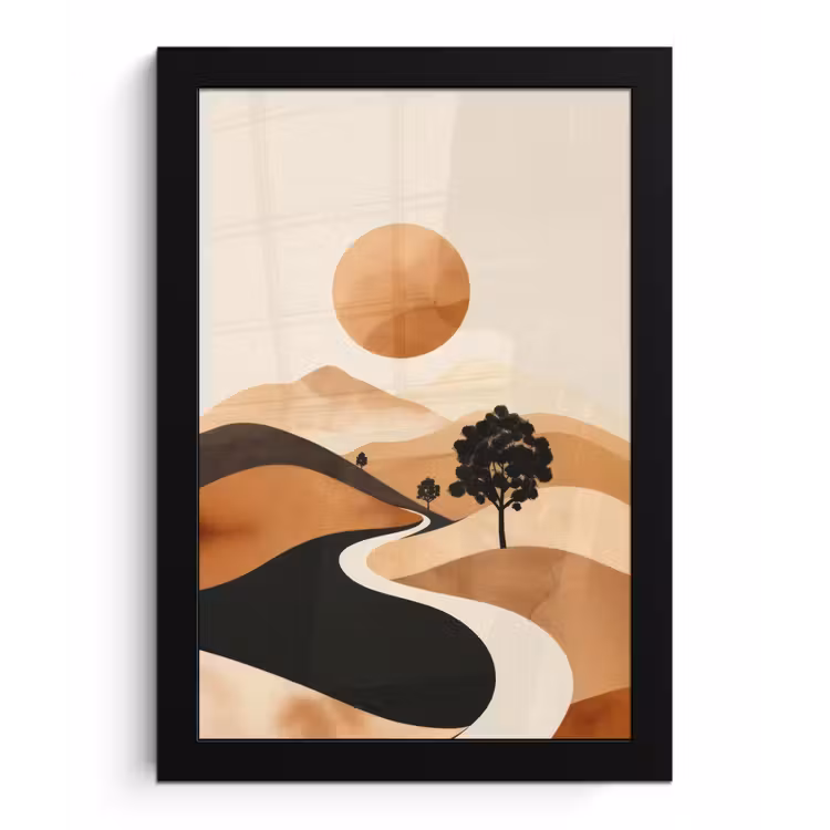 Poster met lijst - Zon - Heuvels - Boom - Abstract — 1