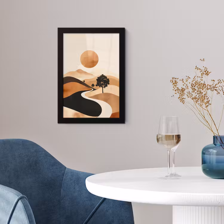 Poster met lijst - Zon - Heuvels - Boom - Abstract — 2