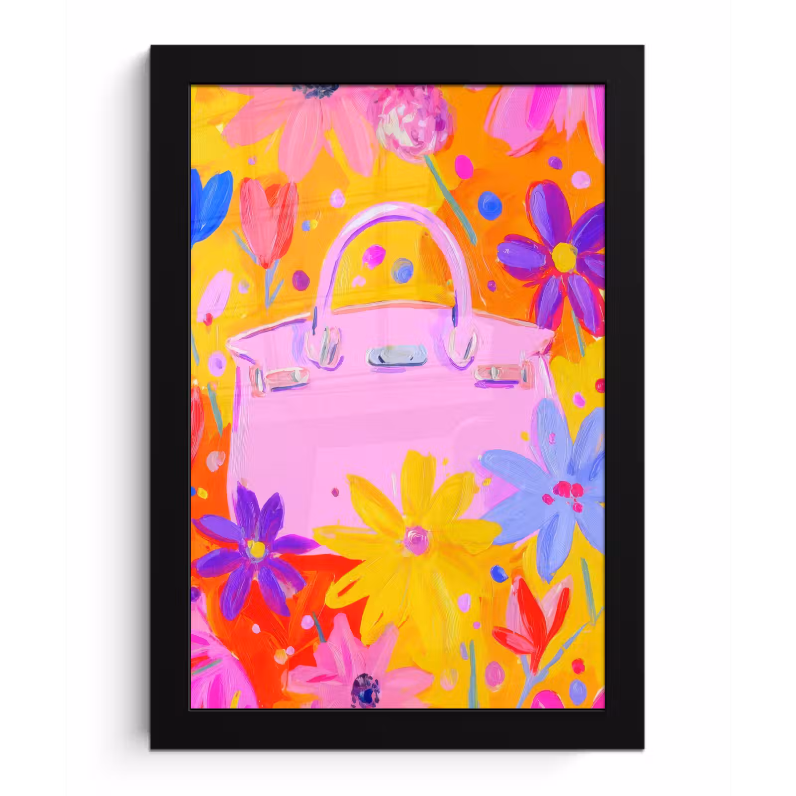 Poster met lijst - Tas - Roze - Bloemen — 1