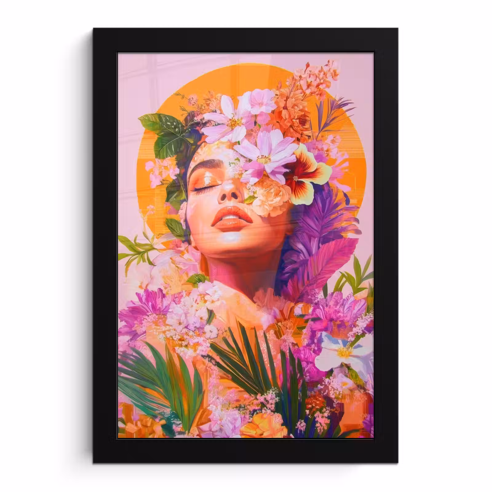 Poster met lijst - Vrouw - Abstract - Cirkel - Bloemen — 1