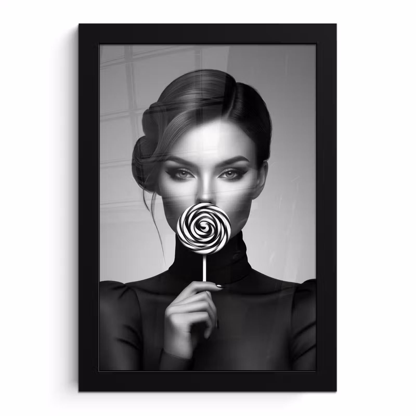 Poster met lijst - Vrouw - Lolly - Zwart — 1