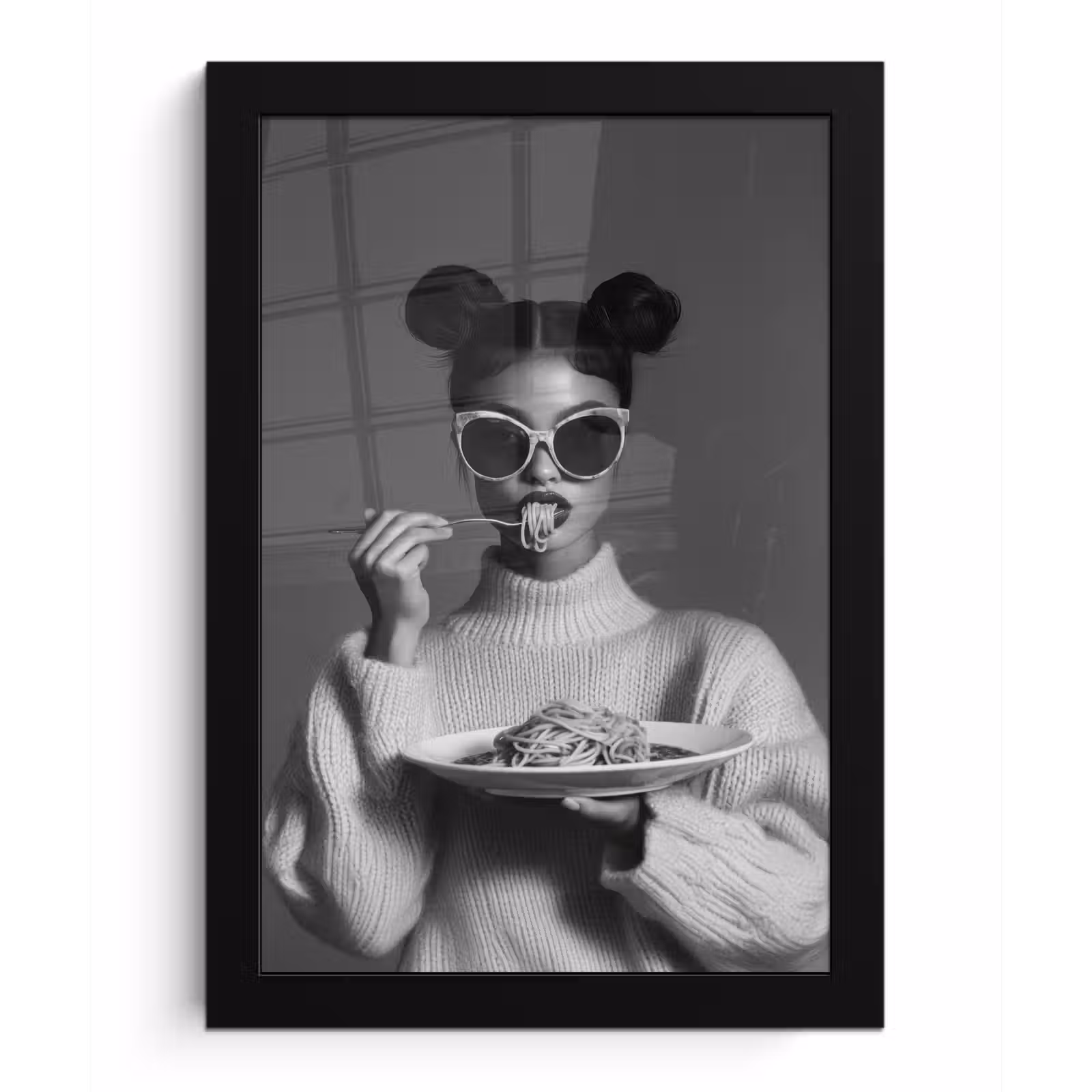 Poster met lijst - Vrouw - Pasta - Zonnebril — 1