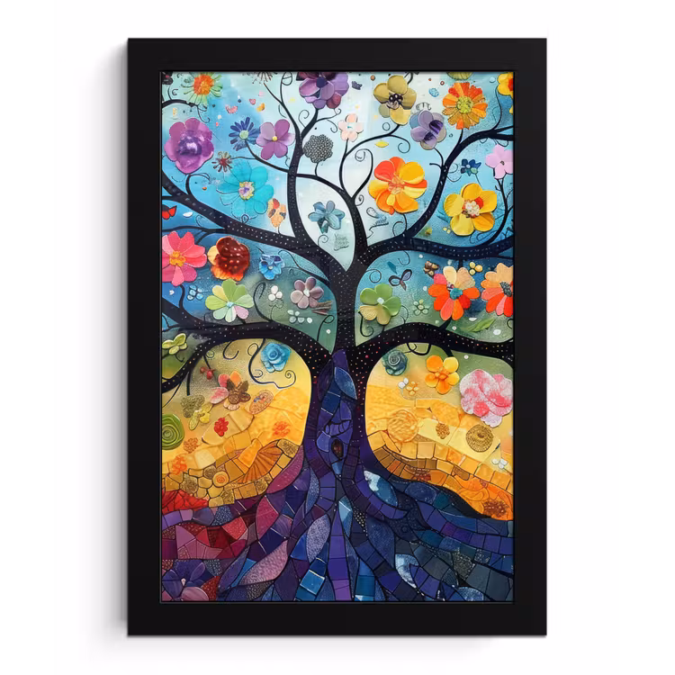 Poster met lijst - Kunst - Levensboom - Bloemen - Hippie — 1
