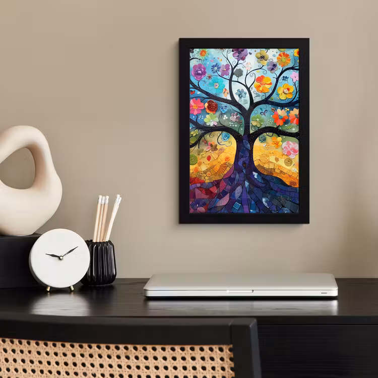 Poster met lijst - Kunst - Levensboom - Bloemen - Hippie — 3