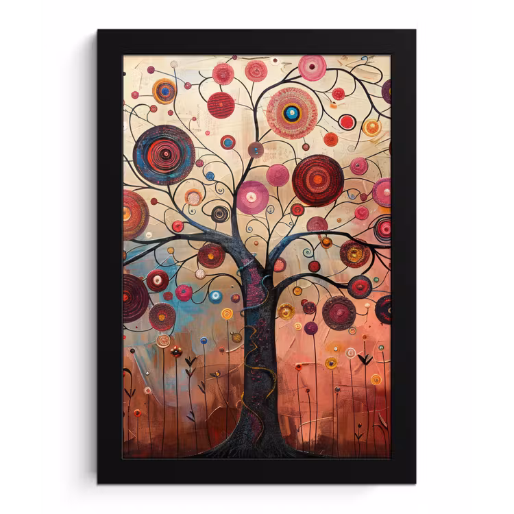 Poster met lijst - Levensboom - Bloemen - Roze - Hippie - Kunst — 1