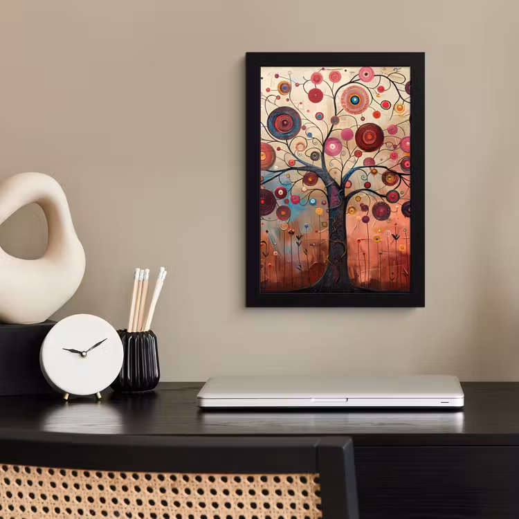 Poster met lijst - Levensboom - Bloemen - Roze - Hippie - Kunst — 3