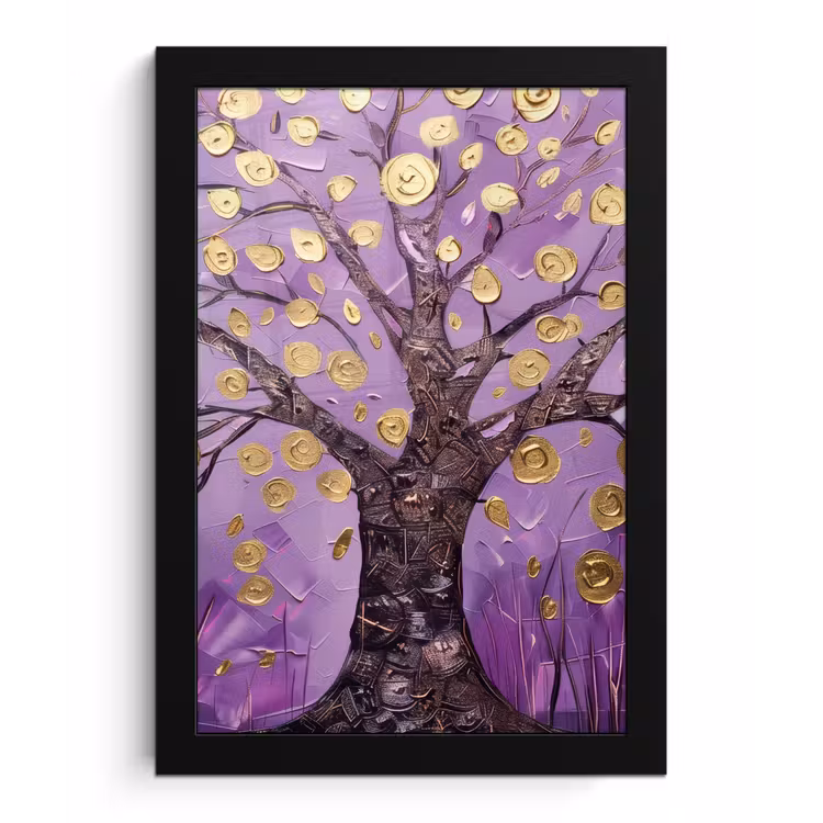 Poster met lijst - Levensboom - Boom - Paars - Goud - Modern — 1