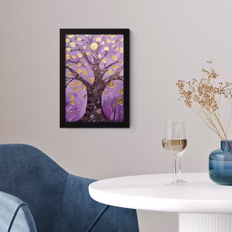 Poster met lijst - Levensboom - Boom - Paars - Goud - Modern — 2
