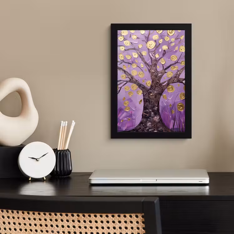 Poster met lijst - Levensboom - Boom - Paars - Goud - Modern — 3