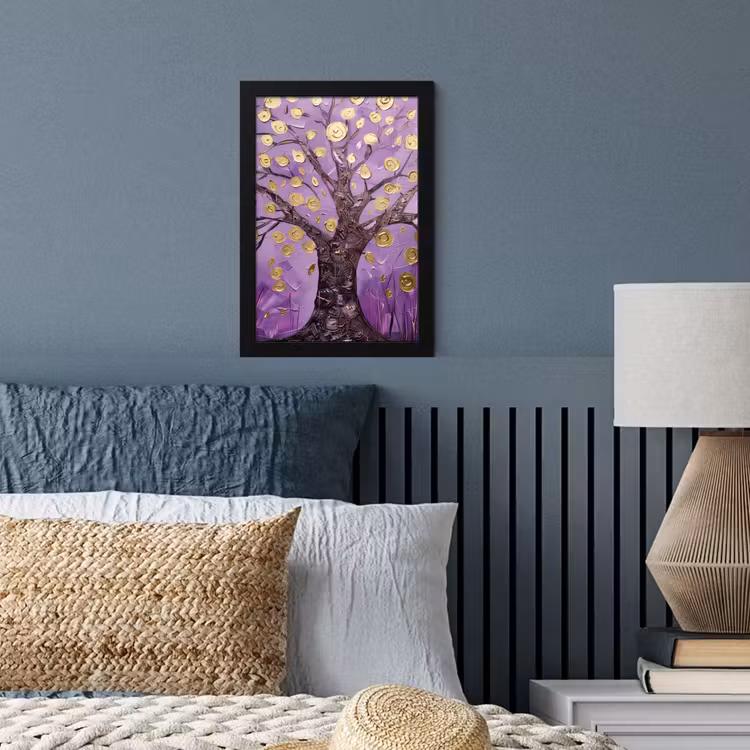 Poster met lijst - Levensboom - Boom - Paars - Goud - Modern — 4