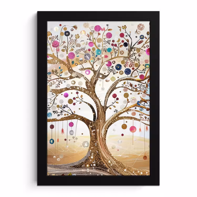 Poster met lijst - Levensboom - Goud - Kleurrijk - Abstract - Aesthetic — 1