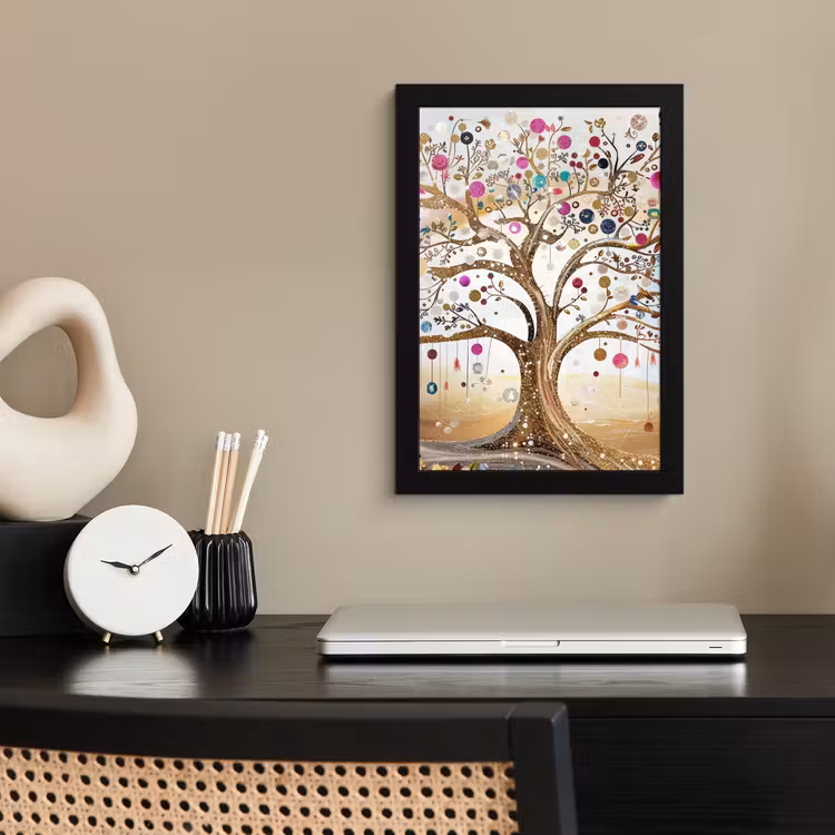 Poster met lijst - Levensboom - Goud - Kleurrijk - Abstract - Aesthetic — 3