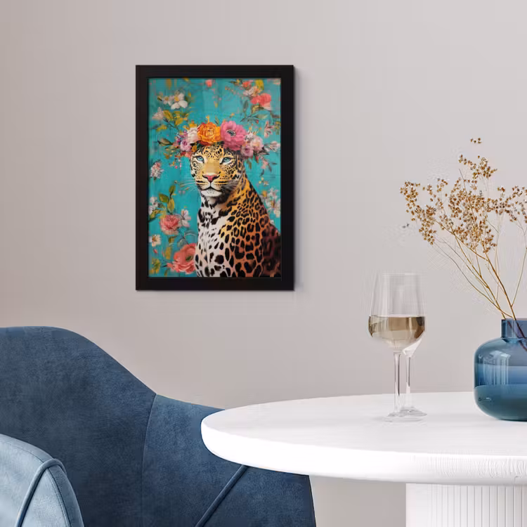 Poster met lijst - Luipaard - Bloemen - Kroon — 2