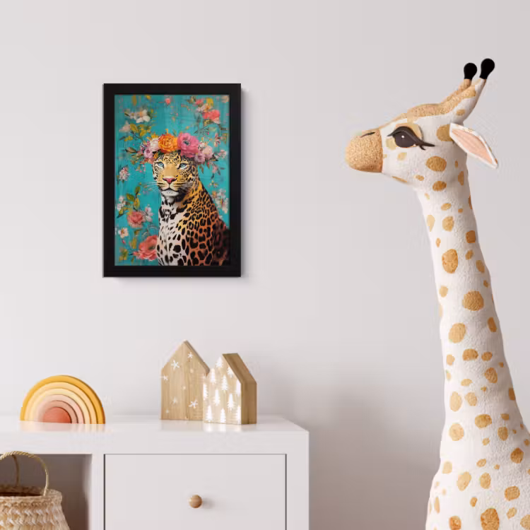 Poster met lijst - Luipaard - Bloemen - Kroon — 5