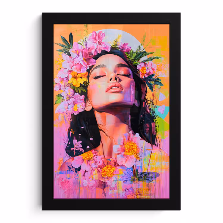 Poster met lijst - Portret - Bloemenkroon - Vrouw — 1