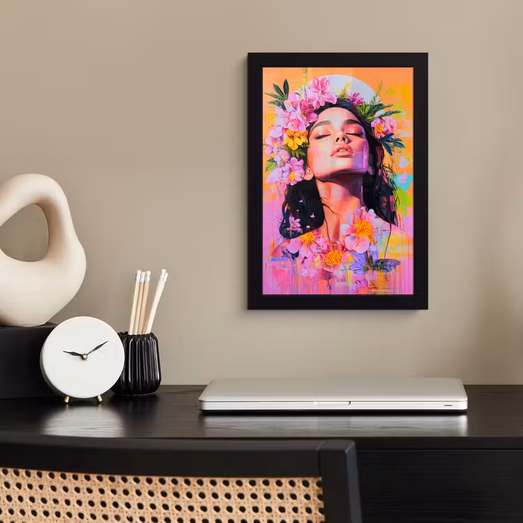 Poster met lijst - Portret - Bloemenkroon - Vrouw — 3