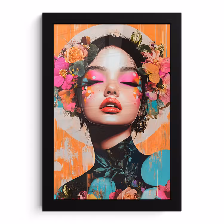 Poster met lijst - Portret - Vrouw - Abstract - Bloemen — 1