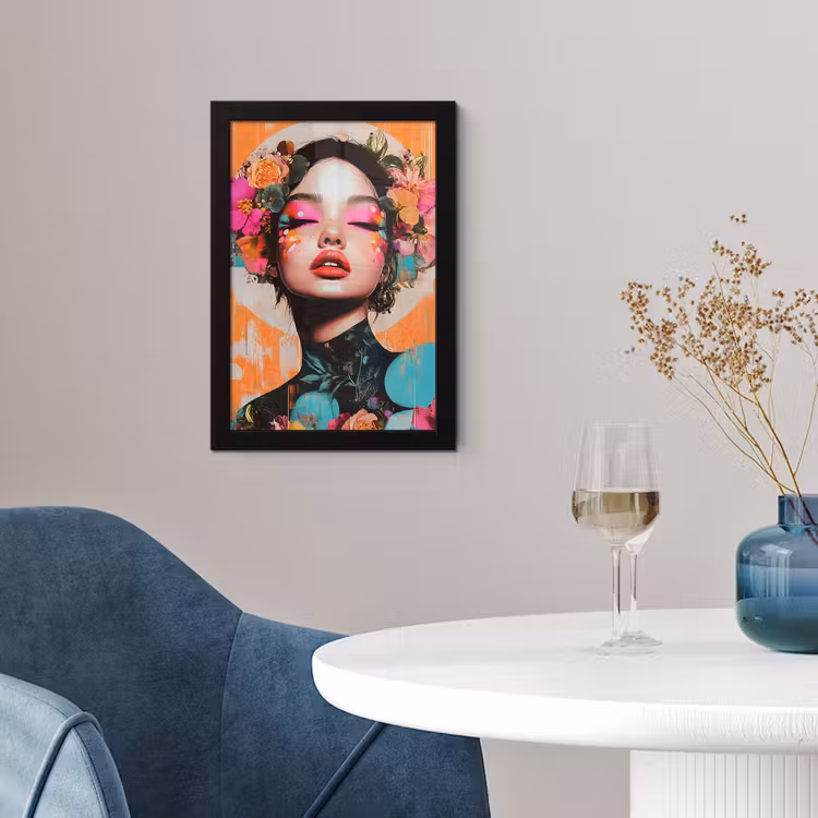 Poster met lijst - Portret - Vrouw - Abstract - Bloemen — 2