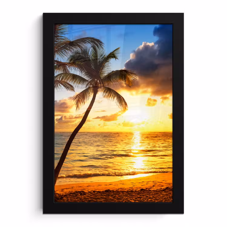 Poster met lijst - Strand - Horizon - Zonsondergang - Palmboom - Zee — 1