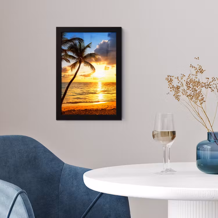 Poster met lijst - Strand - Horizon - Zonsondergang - Palmboom - Zee — 2