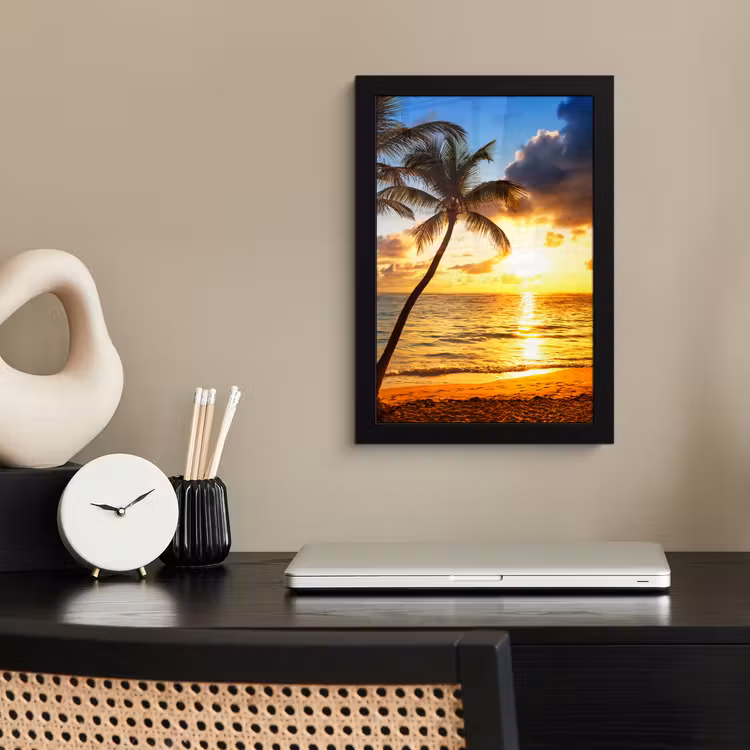 Poster met lijst - Strand - Horizon - Zonsondergang - Palmboom - Zee — 3