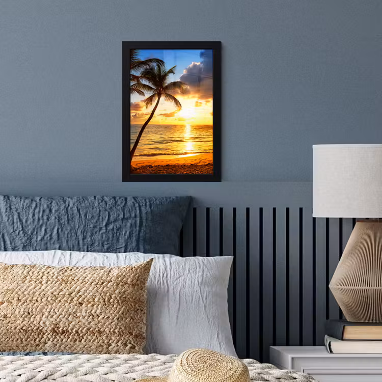 Poster met lijst - Strand - Horizon - Zonsondergang - Palmboom - Zee — 4