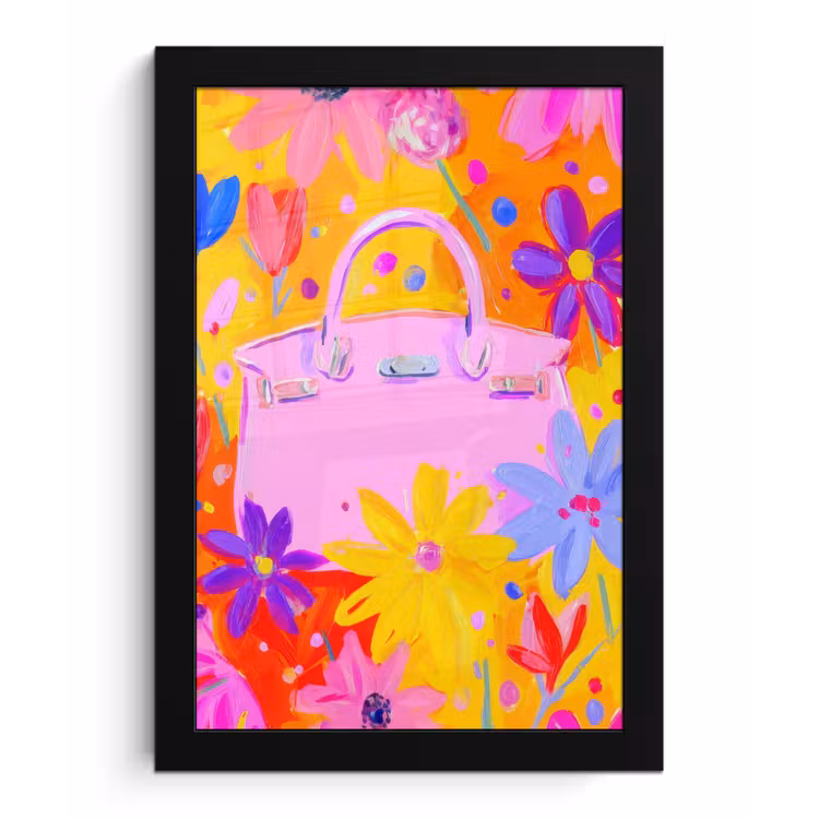 Poster met lijst - Tas - Roze - Bloemen — 1