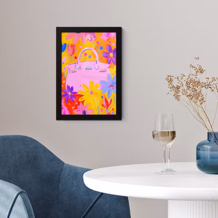 Poster met lijst - Tas - Roze - Bloemen — 2