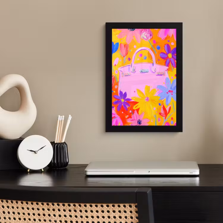Poster met lijst - Tas - Roze - Bloemen — 3