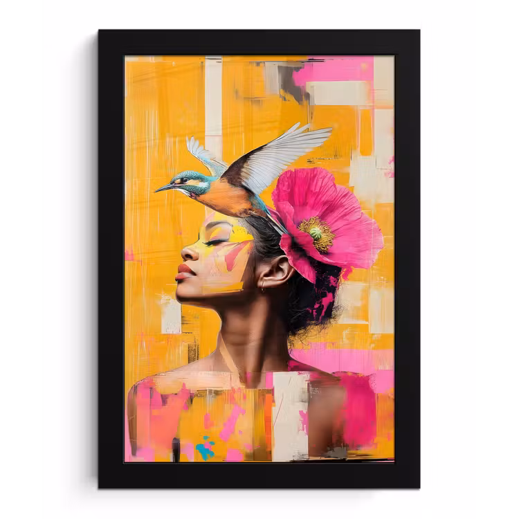 Poster met lijst - Vogel - Vrouw - Abstract - Bloem — 1