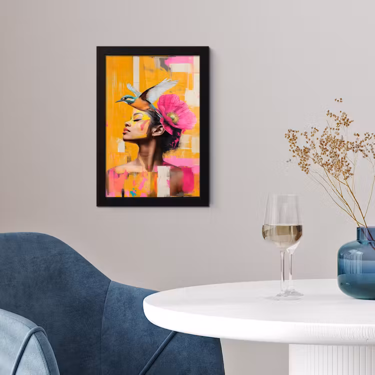 Poster met lijst - Vogel - Vrouw - Abstract - Bloem — 2
