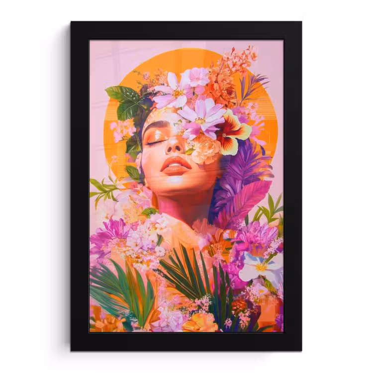 Poster met lijst - Vrouw - Abstract - Cirkel - Bloemen — 1
