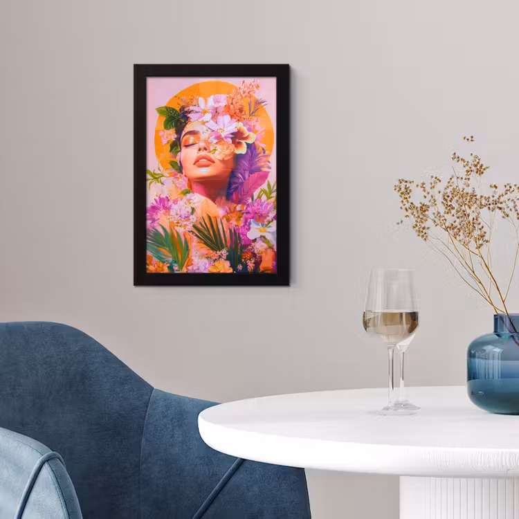 Poster met lijst - Vrouw - Abstract - Cirkel - Bloemen — 2