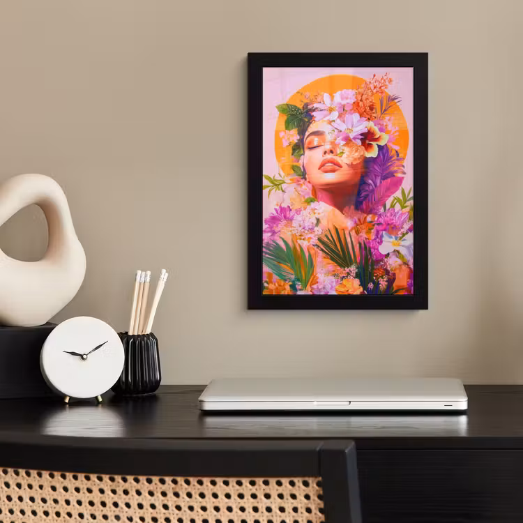 Poster met lijst - Vrouw - Abstract - Cirkel - Bloemen — 3